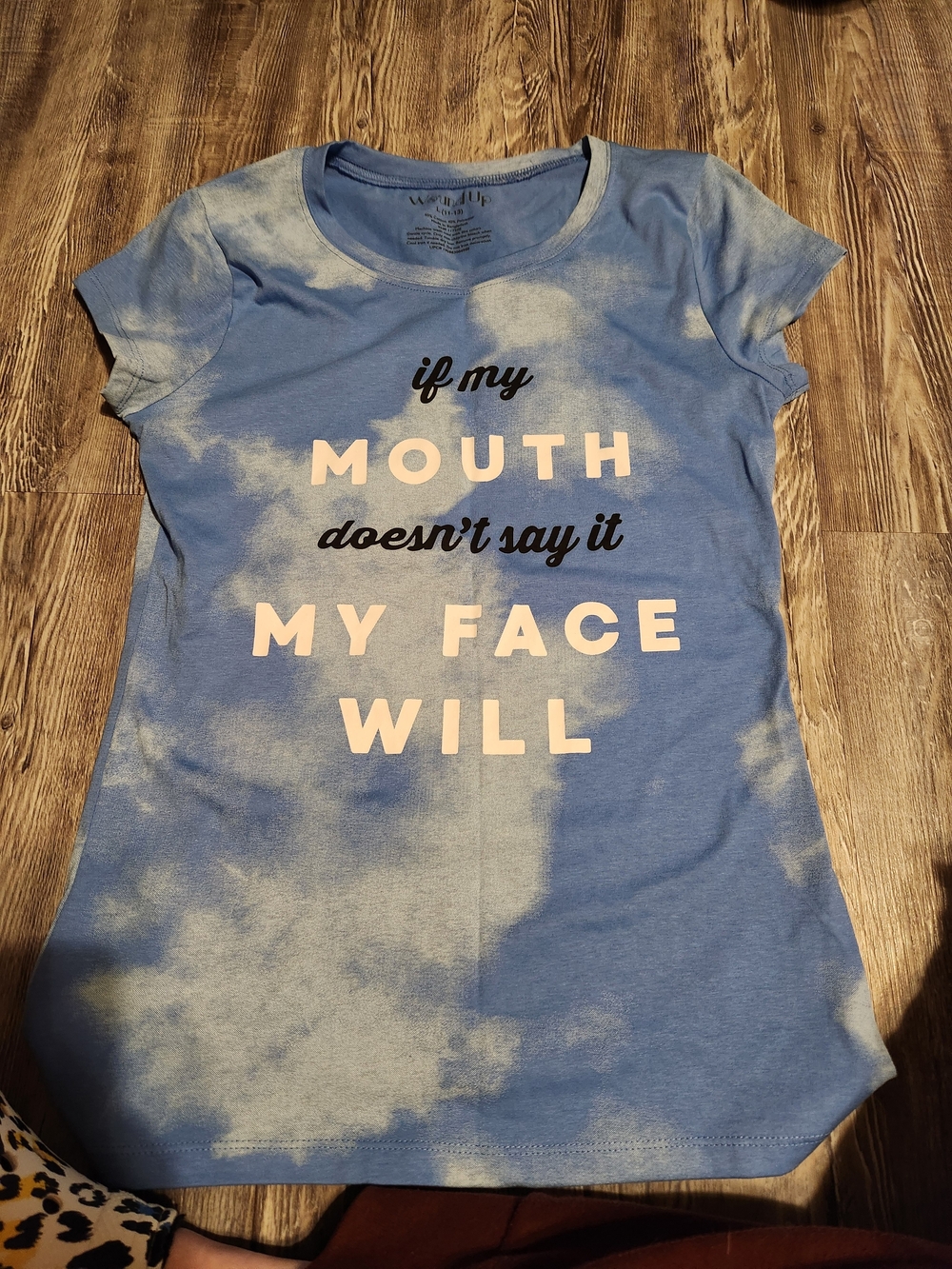 Wound Up Blue Tie-Dye Graphic Tee with Pink Lettering